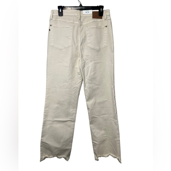 Judy Blue Destroyed Hem Straight Leg Jeans - Light Khaki Size 32 - Picture 6 of 9